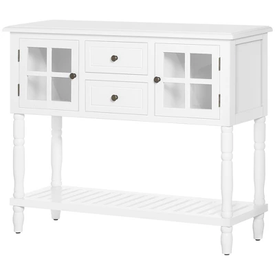 HOMCOM Vintage Console Table With 2 Drawers And Cabinets, Retro Sofa Table For Entryway, Living Room And Hallway, White 5 HOMCOM Vintage Console Table With 2 Drawers And Cabinets, Retro Sofa Table For Entryway, Living Room And Hallway, White - Image 3