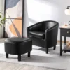 Yaheetech Faux Leather Accent Arm Chair Barrel Chair With Ottoman For Living Room Black