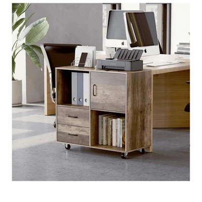 Year Color Wood Mobile Lateral Filing Cabinet With 2 Drawers, 2 Open Compartments, And Wheels For Home Office, Study, Living Room, And Bedroom 3 Year Color Wood Mobile Lateral Filing Cabinet With 2 Drawers, 2 Open Compartments, And Wheels For Home Office, Study, Living Room, And Bedroom