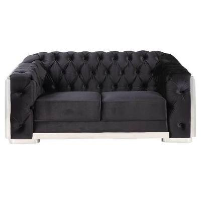 71" Pyroden Loveseat Black Velvet/Chrome Finish - Acme Furniture 5 71" Pyroden Loveseat Black Velvet/Chrome Finish - Acme Furniture - Image 3