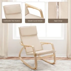 Costway Modern Bentwood Rocking Chair Fabric Upholstered Relax Rocker Lounge Chair GrayBeige -Lush Living Store GUEST c96ddfcb 1d12 4c12 ba43 8d732736c29a