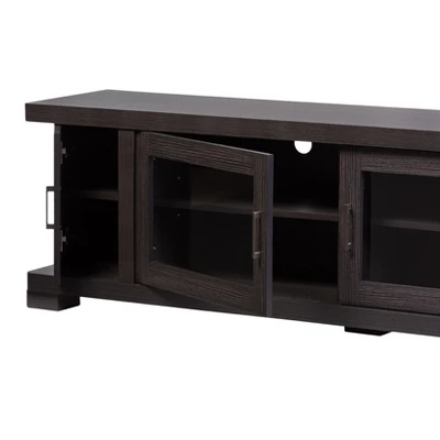 Viveka Wood Cabinet With 2 Glass Doors And 2 Doors TV Stand For TVs Up To 75" Dark Brown - Baxton Studio 4 Viveka Wood Cabinet With 2 Glass Doors And 2 Doors TV Stand For TVs Up To 75" Dark Brown - Baxton Studio - Image 2