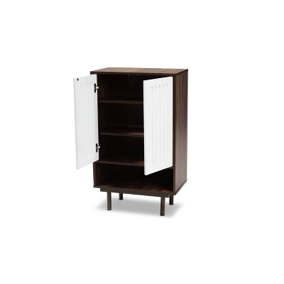 2 Door Meike Two-Tone Wood Shoe Cabinet Walnut/White - Baxton Studio 3 2 Door Meike Two-Tone Wood Shoe Cabinet Walnut/White - Baxton Studio