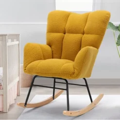 Epping Accent Modern Armchair Faux Shearling Fabric Nursery Glider Rocker, Wingback Chair Rocking Chairs-Maison Boucle -Lush Living Store GUEST c9c9de41 ddec 41c3 b4de 7434a5a2cf74