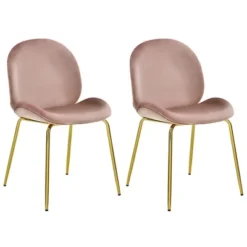 Costway Set Of 2 Velvet Accent Chairs Dining Side Chairs W/Gold Metal Legs Pink/Beige/Green/Grey -Lush Living Store GUEST ca38e3ed 6592 4e7e a6c8 63a0baafbe13