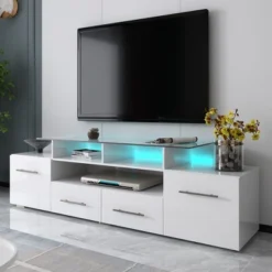 ModernLuxe Modern Stylish Functional TV Stand With Color Changing LED Lights High Gloss TV Cabinet -Lush Living Store GUEST cb7506c6 7d45 4523 a3cd 1a4ec43def3e