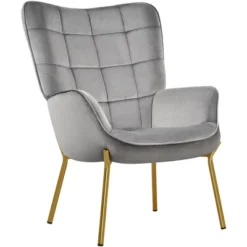 Yaheetech Velvet Upholstered Accent Chair With Tufted High Back Metal Legs For Living Room -Lush Living Store GUEST cb8efb65 98b6 4c65 8448 1b52ed81b17c