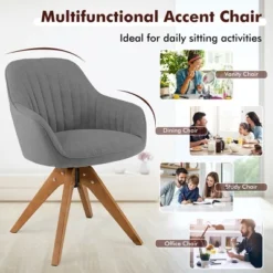 Costway Modern 360 Degree Swivel Accent Chair W/ Linen Fabric & High-density Sponge Yellow/Brown/White/Grey/Red -Lush Living Store GUEST cbe4d2dc f54a 4085 bad1 01b50df8df2e