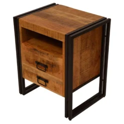 2 Drawer Wooden Farmhouse Side Table With Open Cubby And Iron Frame Brown/Black - The Urban Port -Lush Living Store GUEST cbf67827 8b70 4335 a680 b7bc0eb32c94