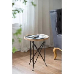 Classic Vintage Wood And Metal Round Side Table Natural/Black - A&B Home -Lush Living Store GUEST cc6d7bcd e752 4a8b ba59 3436dd031030