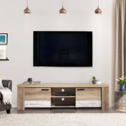 Joliet Duotone TV Stand For TVs Up To 80" Beige/White - CorLiving -Lush Living Store GUEST ccccca4f 75f1 40c6 a521 36dc23179ef8