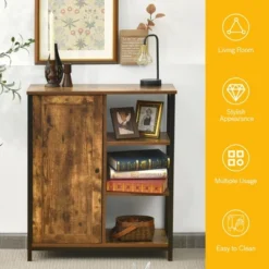Costway Storage Cabinet Multipurpose Freestanding Cupboard W/3 Open Shelf & Door -Lush Living Store GUEST cd13390c add5 48ae bd58 2e062e19da01
