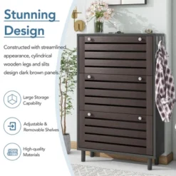 Freestanding Shoe Cabinet With Hooks, 3 Flip Drawers And Adjustable Panels - ModernLuxe -Lush Living Store GUEST cd725853 ddca 45d1 a8ce 00e90486d4f0