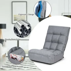 Costway 4-Position Floor Chair Folding Lazy Sofa W/Adjustable Backrest& Headrest Gray -Lush Living Store GUEST cdc1a7bd 93f4 47f1 92ff 58b83f2009aa