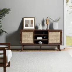 Eurotas Modern Livingroom TV Stand For TVs Up To 65" With Rattan Design | KARAT HOME