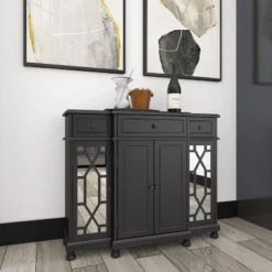 Glam Mirror And Wood Storage Cabinet Black - Olivia & May -Lush Living Store GUEST ce7d835a 1225 4b90 991f f6941ebf3064