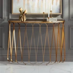 55 Downing Street Glam Luxury Metal Console Table 45 1/8" X 14 1/8" Gold Teardrop Frame Living Room Bedroom Bedside Entryway House