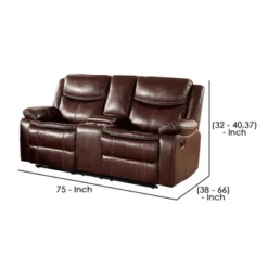 Recliner Loveseat With Leatherette Seating Brown - Benzara -Lush Living Store GUEST cf33ae49 dc93 4869 8d6d a924acc52145