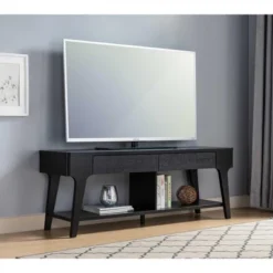 FC Design 60"W Contemporary TV Stand With Two Drawers And Rounded Corners In Black Finish