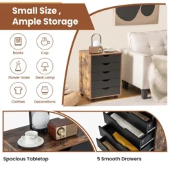 Costway 5 Drawer Chest Storage Dresser Floor Cabinet Organizer With Wheels Rustic Brown -Lush Living Store GUEST d02a053b 6b79 4da2 b5dd 3bade3948b38