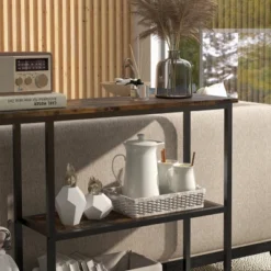 HOMCOM 39" Console Table, Modern Sofa Table With 2 Storage Shelves, Steel Frame, Narrow Entryway Table For Hallway -Lush Living Store GUEST d042c35e 4eee 456c 9d17 7669ec2def11