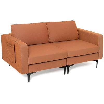 Costway Modern Loveseat Linen Fabric 2-Seat Sofa Couch W/ Side Storage Pocket GreenOrange 12 Costway Modern Loveseat Linen Fabric 2-Seat Sofa Couch W/ Side Storage Pocket GreenOrange - Image 10