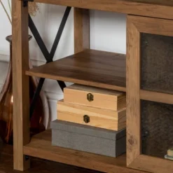 Sophie Rustic Farmhouse X Frame Glass Doors TV Stand For TVs Up To 80" Rustic Oak - Saracina Home -Lush Living Store GUEST d0b45f21 041d 413e bebc bbe7a5ae13a6