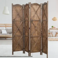 Rancho Barn 4 Panel Room Divider With Folding Screen Room Partition Paulownia Wood Brown - Proman Products 11 Rancho Barn 4 Panel Room Divider With Folding Screen Room Partition Paulownia Wood Brown - Proman Products -Lush Living Store GUEST d0bbacb5 04ad 45b8 8eb9 61fefde10664