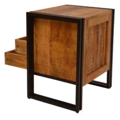 2 Drawer Wooden Farmhouse Side Table With Open Cubby And Iron Frame Brown/Black - The Urban Port -Lush Living Store GUEST d0d309c0 5c43 4cf3 9212 d959511dfb50