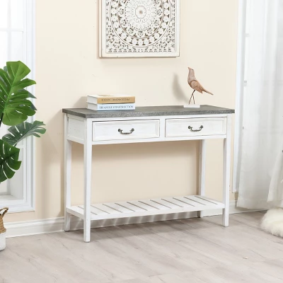 LuxenHome Farmhouse Distressed White Wood Console Table With Storage 8 LuxenHome Farmhouse Distressed White Wood Console Table With Storage - Image 6