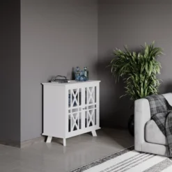 Buffet Cabinet With X-Pattern Doors – Entryway Table With Glass Display Cabinet For Kitchen, Bathroom Or Living Room Storage By Lavish Home (White) -Lush Living Store GUEST d1966cc0 d1c7 4770 b065 a7ed5f1c8175