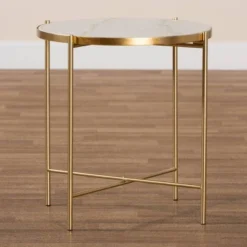 Maddock Metal End Table With Marble Tabletop White/Gold - Baxton Studio -Lush Living Store GUEST d1ee6f48 eadb 4e6d a5e2 c0595866872a