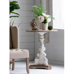 Round Side Table Antique White/Natural - A&B Home -Lush Living Store GUEST d22bdff7 5e48 41d0 9c16 501ed7064723