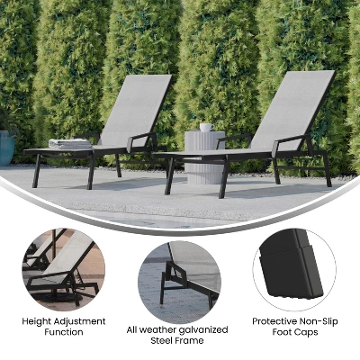 Flash Furniture Brazos Set Of 2 Adjustable Chaise Lounge Chairs With Arms, All-Weather Outdoor Five-Position Recliners 7 Flash Furniture Brazos Set Of 2 Adjustable Chaise Lounge Chairs With Arms, All-Weather Outdoor Five-Position Recliners - Image 5