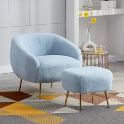Modern Accent Chair, Teddy Short Plush Particle Velvet Armchair With Ottoman-ModernLuxe -Lush Living Store GUEST d29f0dfc 2c98 4603 9c34 439cac9fb65e