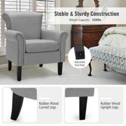 Costway Set Of 2 Upholstered Fabric Accent Chairs W/ Rubber Wood Legs Dark GrayLight Gray -Lush Living Store GUEST d33ac8ab bd07 4425 9882 d4a7a193c549