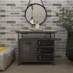 Metal Utility Cabinet With Wood Top Steel Gray - Olivia & May -Lush Living Store GUEST d3b4843e 7168 4478 b367 4021420fa4af