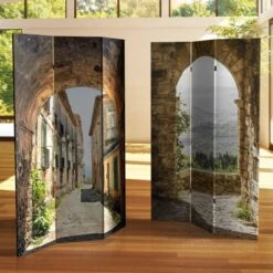 6" Double Sided European Village Canvas Room Divider Green - Oriental Furniture -Lush Living Store GUEST d458dcd4 5fbf 46ed ba59 082d9de7b6d6