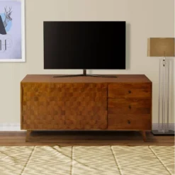 2 Door Honeycomb Design Wooden TV Console With 3 Drawers Walnut Brown - The Urban Port -Lush Living Store GUEST d4c32d84 a804 4427 b48a 5de48814f5d7
