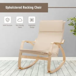 Costway Modern Bentwood Rocking Chair Fabric Upholstered Relax Rocker Lounge Chair GrayBeige -Lush Living Store GUEST d4ca3624 529d 40a6 8d22 b8f8f396ad77