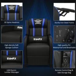 Tangkula PU Leather Gaming Recliner Chair Single Massage Lounge Sofa W/ Lumbar Cushion Blue -Lush Living Store GUEST d4ccb134 4e81 4918 adb2 9ef2e8c7dc3c