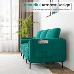 Costway Modern Modular 3-Seat Sofa Couch W/ Side Storage Pocket & Metal Leg Teal -Lush Living Store GUEST d4dc22ee 4365 4360 a26a 4cabb0f87f0a