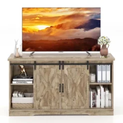 Costway 59'' Farmhouse TV Stand Sliding Barn Door Cabinet W/ Adjustable Shelf -Lush Living Store GUEST d4fc113a de7f 4244 a87e e0f1e7ccf4f9