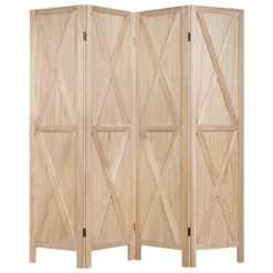 Costway 4Panels Folding Wooden Divider W/x-shaped Design 5.6 Ft Tall Brown -Lush Living Store GUEST d52d335c 2cbb 4e9f abc0 9777adb7c5ed