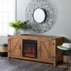 Clarabelle Double Door Farmhouse Electric Fireplace TV Stand For TVs Up To 65" - Saracina Home -Lush Living Store GUEST d5307b38 aecc 454c 88b0 425f92ab066f