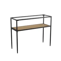 Dorhice Glass Top Console Table Black/Natural - Aiden Lane -Lush Living Store GUEST d57c3b6d 90b7 44b1 a2d5 560b72d48781