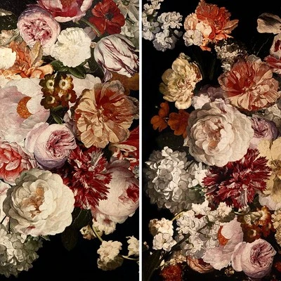 71" Double Sided Vintage Flowers Canvas Room Divider - Oriental Furniture 5 71" Double Sided Vintage Flowers Canvas Room Divider - Oriental Furniture - Image 3