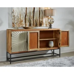 Gleaming 4 Door Credenza With Silver Doors Light Brown/Black - Treasure Trove Accents -Lush Living Store GUEST d5aa8f40 64ad 4005 ab90 9b015f5a983c