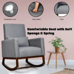 2-in-1 Fabric Upholstered Rocking Chair Nursery Armchair With Pillow Dark Grey -Lush Living Store GUEST d606ad1f b674 442d 8fc1 dd8a40db01e6