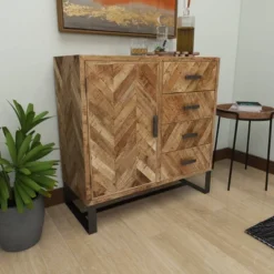 Contemporary Zigzag Pattern Mango Wood Cabinet Brown - Olivia & May -Lush Living Store GUEST d60ad33e 01f2 43ba 826b 44aa1822d61d